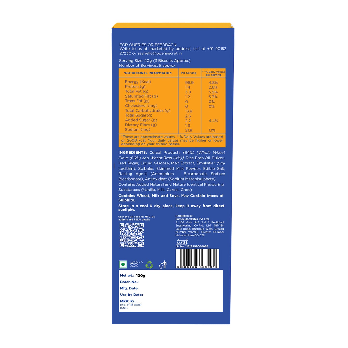 Open Secret Healthy Digestive Biscuit - 0% Maida, 0% Palm Oil, High Fibre - Goodness of Atta | Guilt Free | 100g