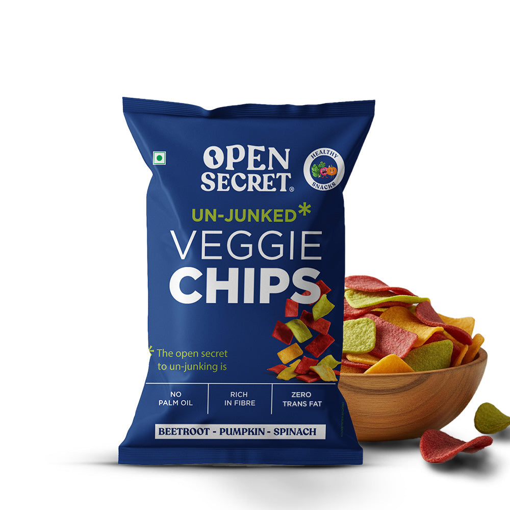 Open Secret Veggie Chips Beetroot, Pumpkin, Spinach | Heathly Snacks, No Palm Oil, Contains Protein | Guilt Free | 40g