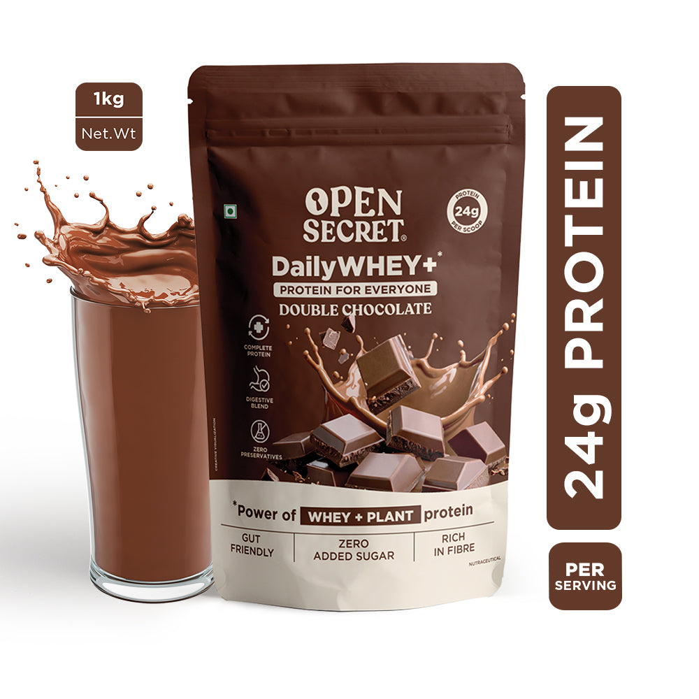 Open Secret DailyWHEY+ Power of Whey + Plant Protein | Double Chocolate | 1 Kg