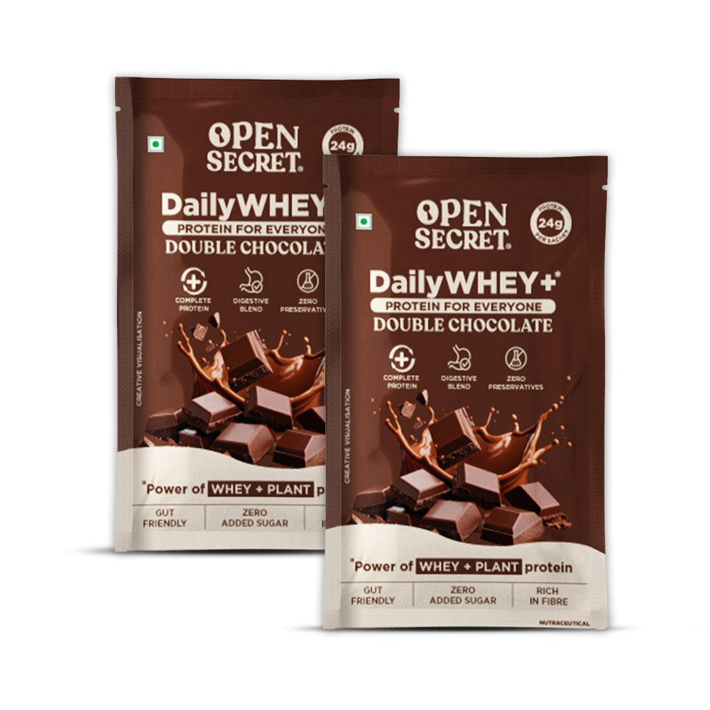 Open Secret DailyWhey+ Protein For Everyone | Power Of Whey + Plant Protein | 24g Protein Per Sachet | Pack Of 2