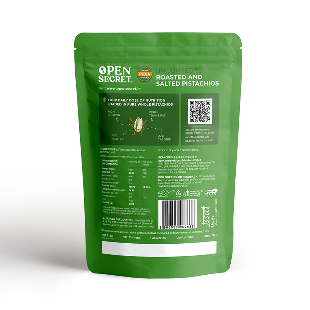 Open Secret Unjunked Roasted and Salted Pistachios 500g