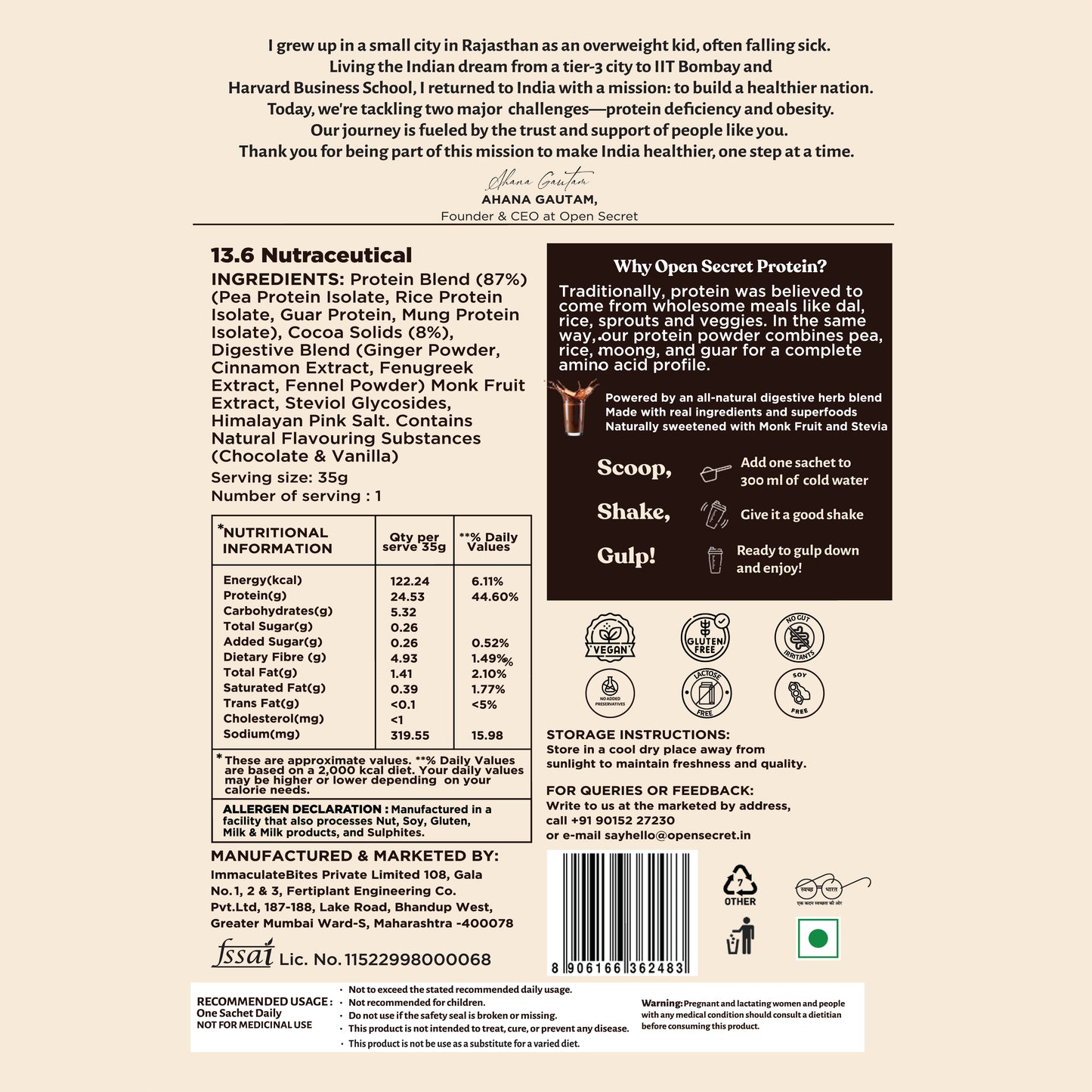 Open Secret Plant Protein Powder | Pack Of 2 | 24g Protein Per Sachet | Pea & Rice Protein Isolate | Vegan Protein |