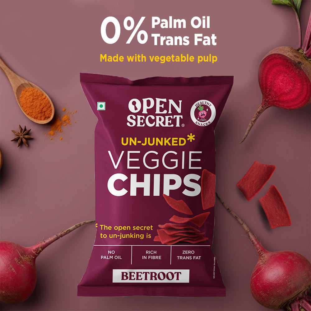 Open Secret Beetroot Chips | Heathly Snacks, 0% Palm Oil, Contains Protein and Vegetables | Guilt Free | 40g