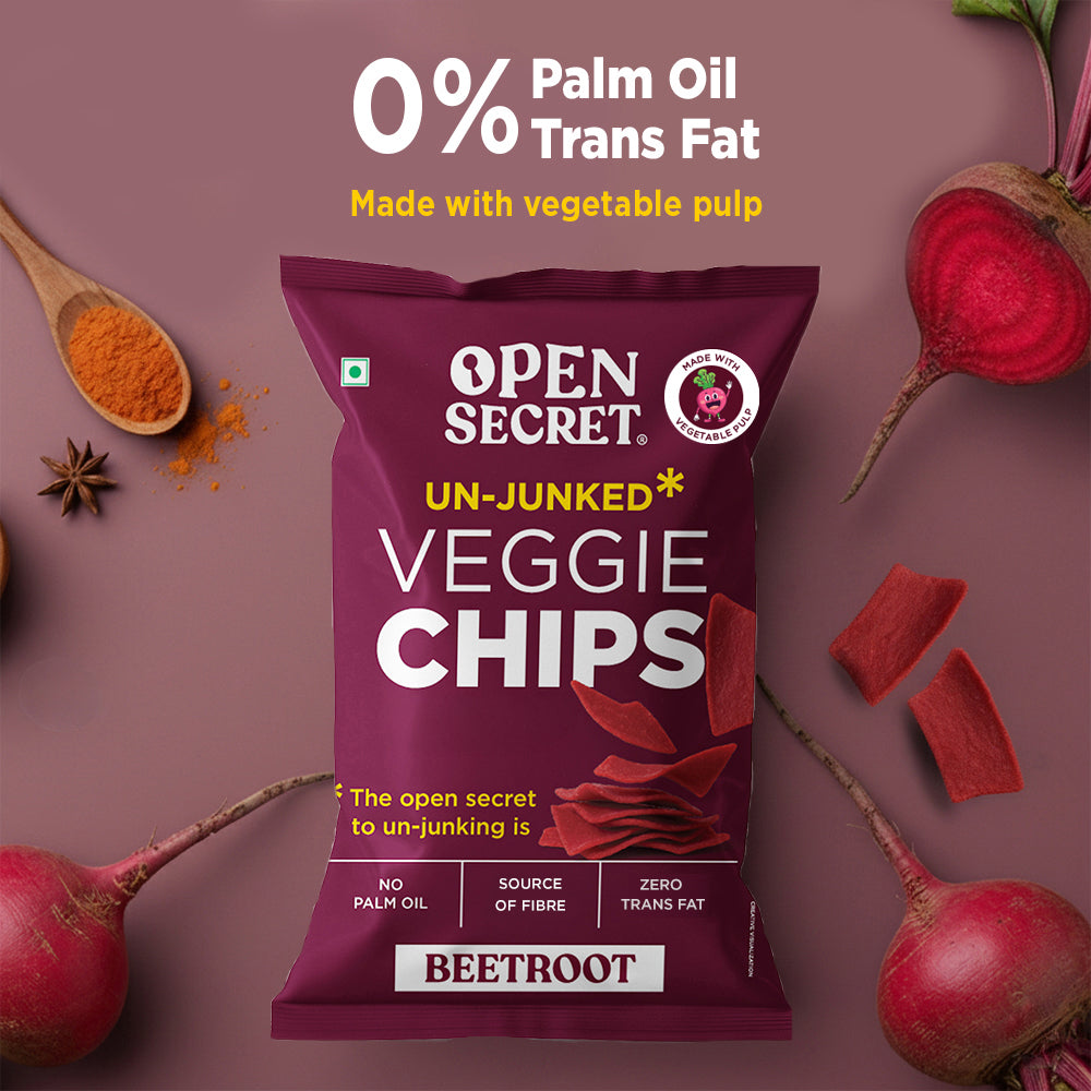 Open Secret Beetroot Chips | Heathly Snacks, 0% Palm Oil, Contains Protein and Vegetables | Guilt Free | 40g