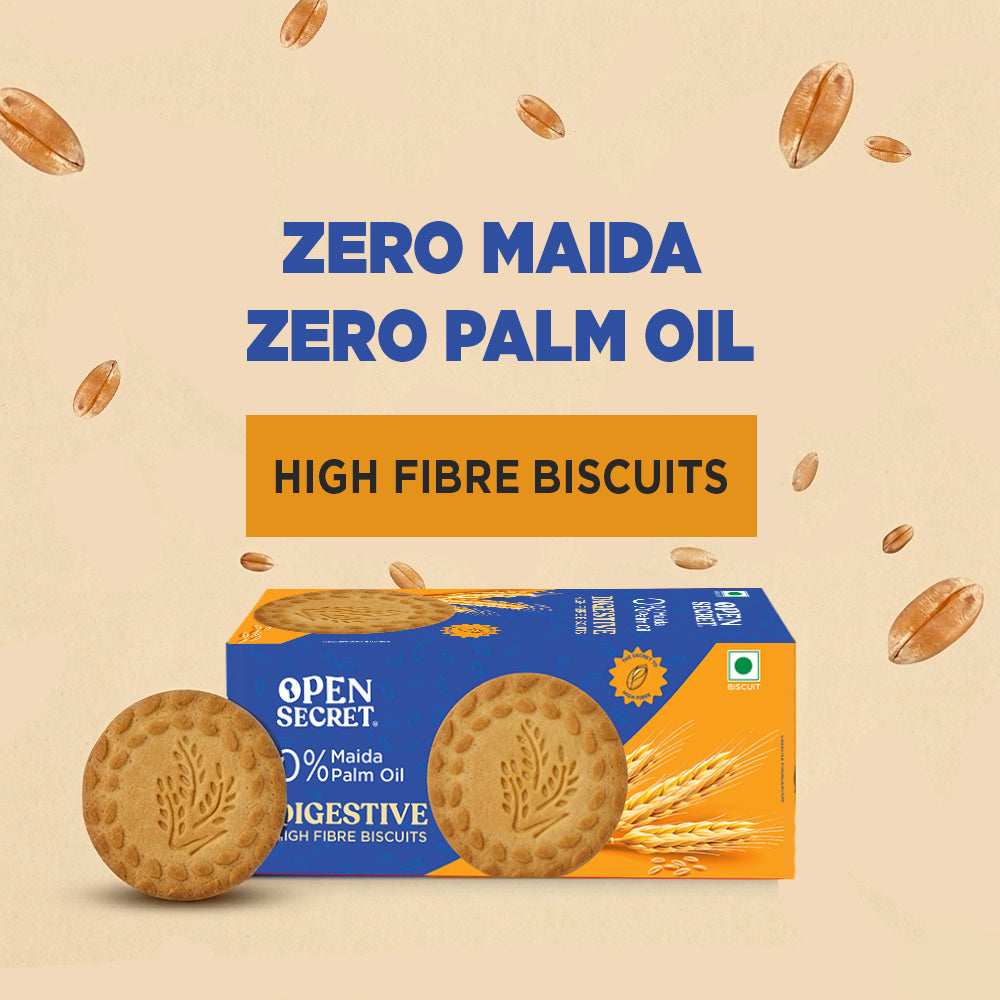 Open Secret Healthy Digestive Biscuit - 0% Maida, 0% Palm Oil, High Fibre - Goodness of Atta | Guilt Free | 100g