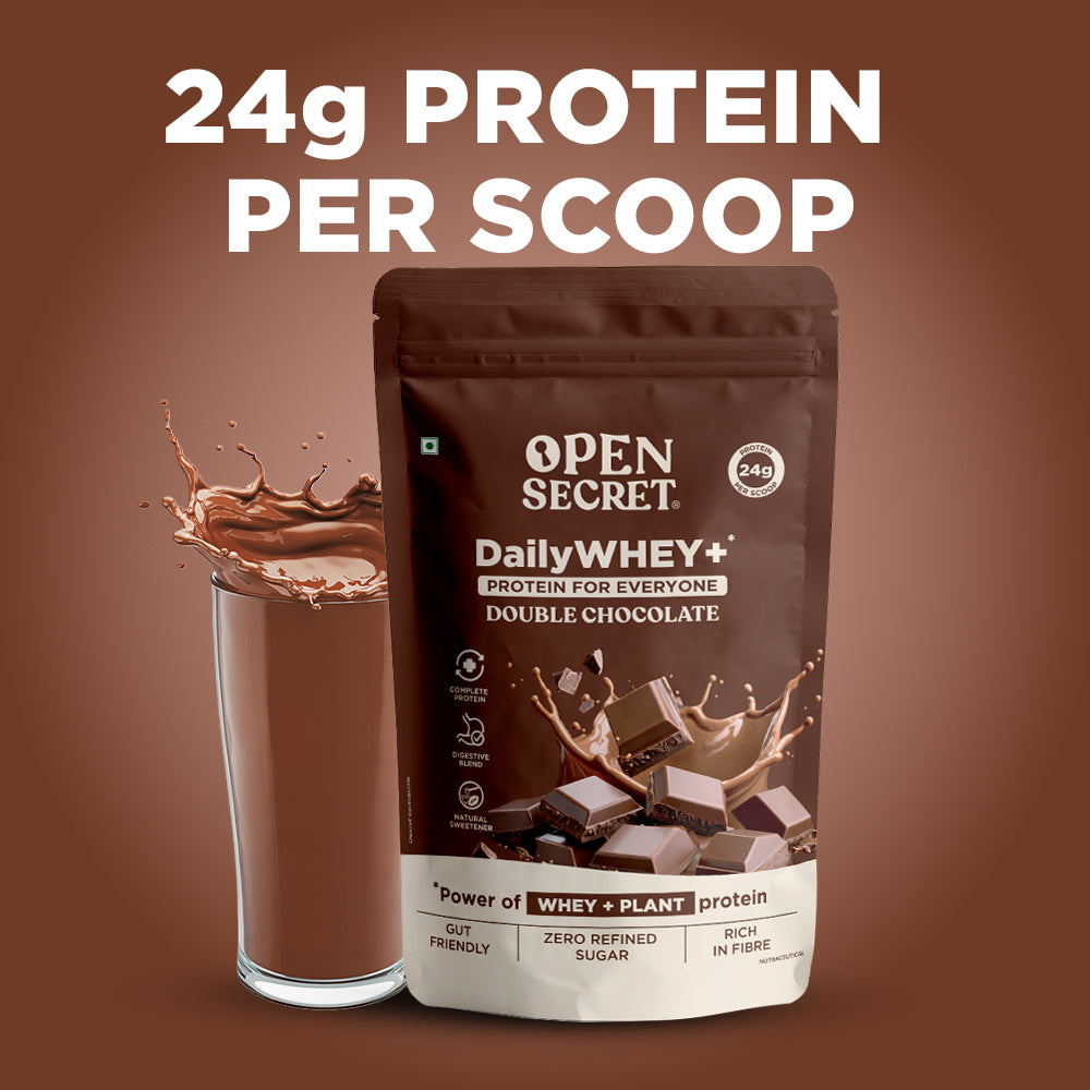 Open Secret DailyWHEY+ Power of Whey + Plant Protein | Double Chocolate | 1 Kg