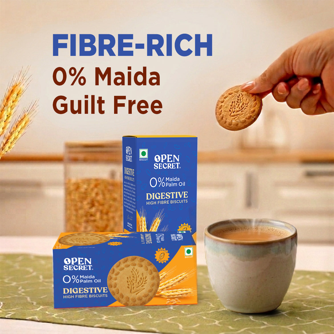 Open Secret Healthy Digestive Biscuit - 0% Maida, 0% Palm Oil, High Fibre - Goodness of Atta | Guilt Free | 100g