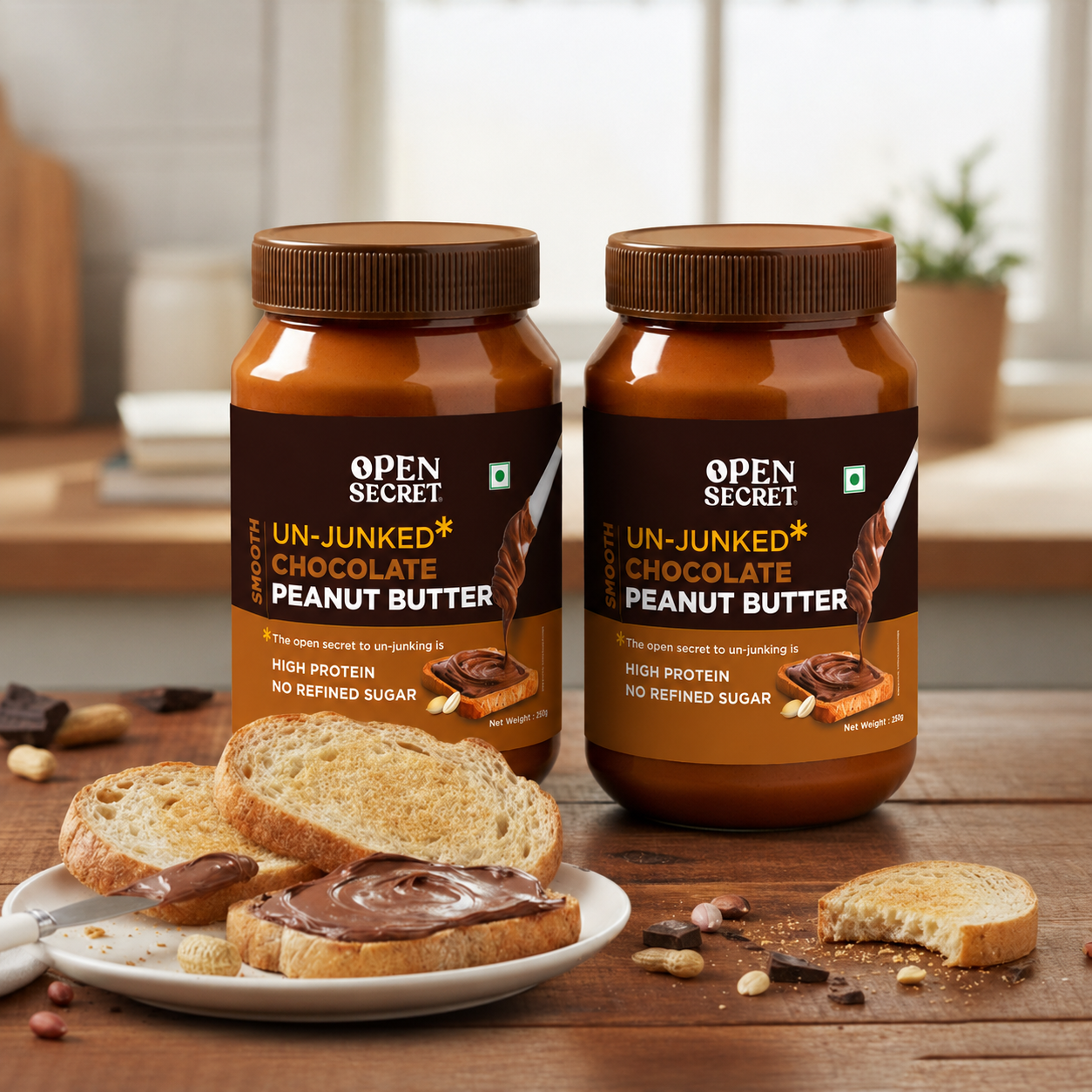 Open Secret Unjunked Chocolate Peanut Butter- Smooth (Pack of 2)