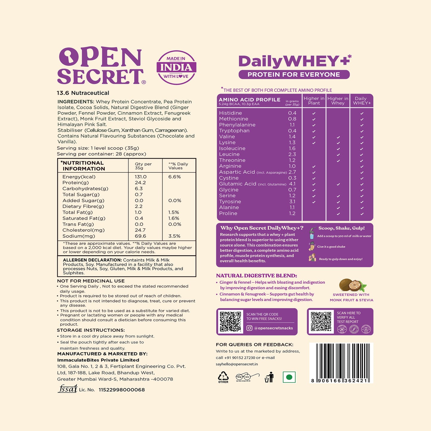 DailyWHEY+ | Blend of Whey + Plant Protein | 24g Protein Per Scoop | Chocolate Flavor | 1 kg