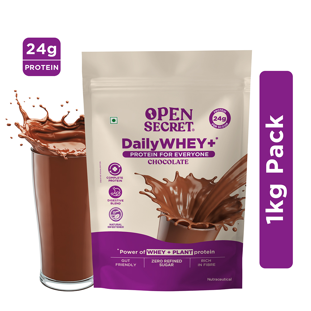DailyWHEY+ | Blend of Whey + Plant Protein | 24g Protein Per Scoop | Chocolate Flavor | 1 kg