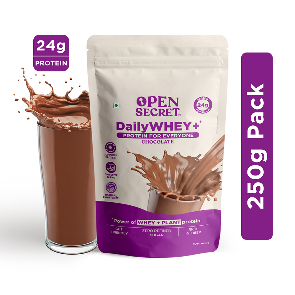 DailyWHEY+ | Blend of Whey + Plant Protein | 24g Protein Per Scoop | Chocolate Flavor | 250 g