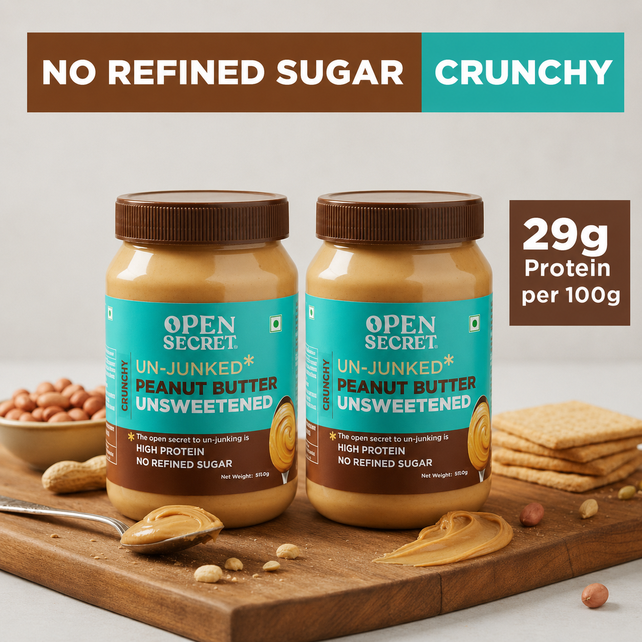Open Secret Unjunked Unsweetened Peanut Butter- Crunchy (Pack of 2)