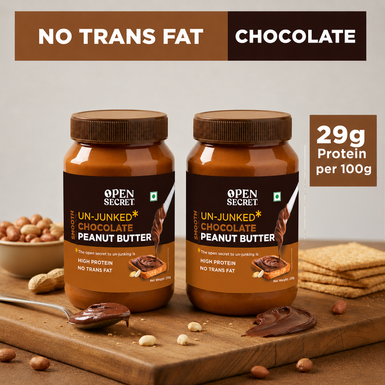 Open Secret Unjunked Chocolate Peanut Butter- Smooth (Pack of 2)