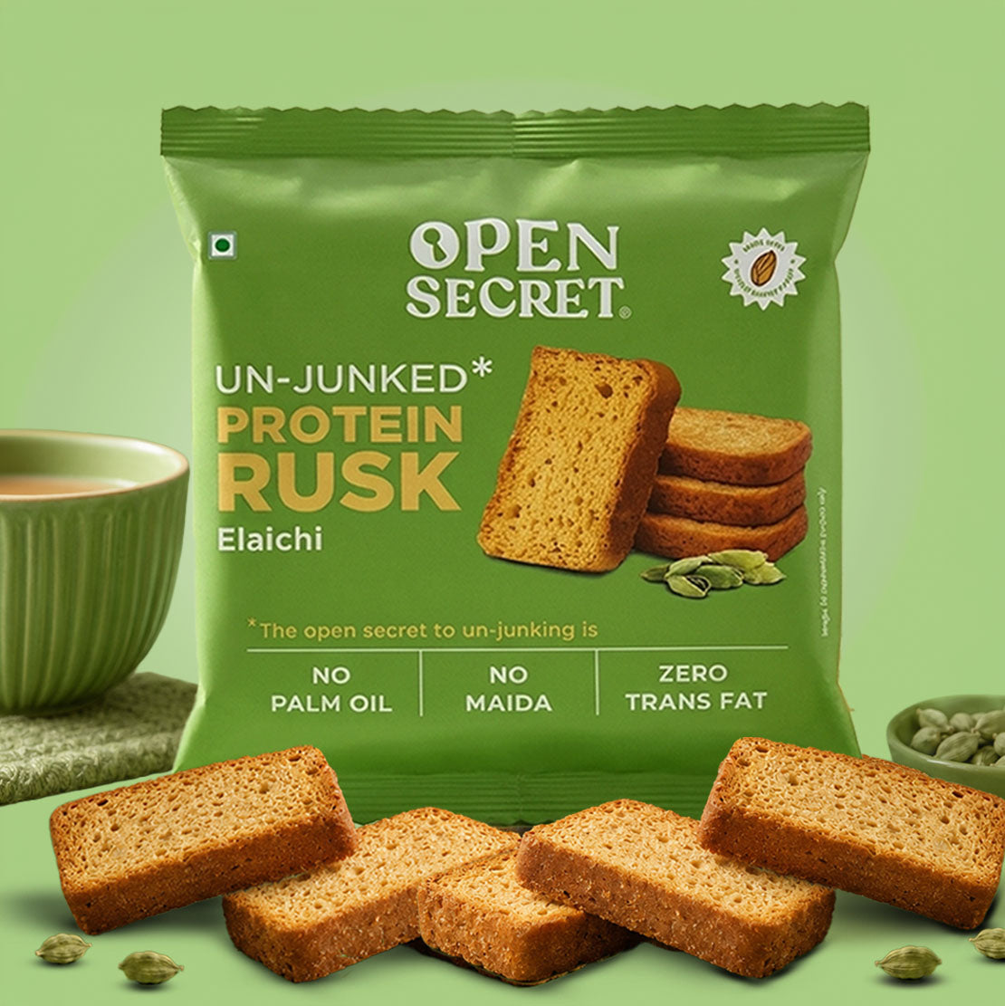 Open Secret High Protein Rusk - Elaichi 80g