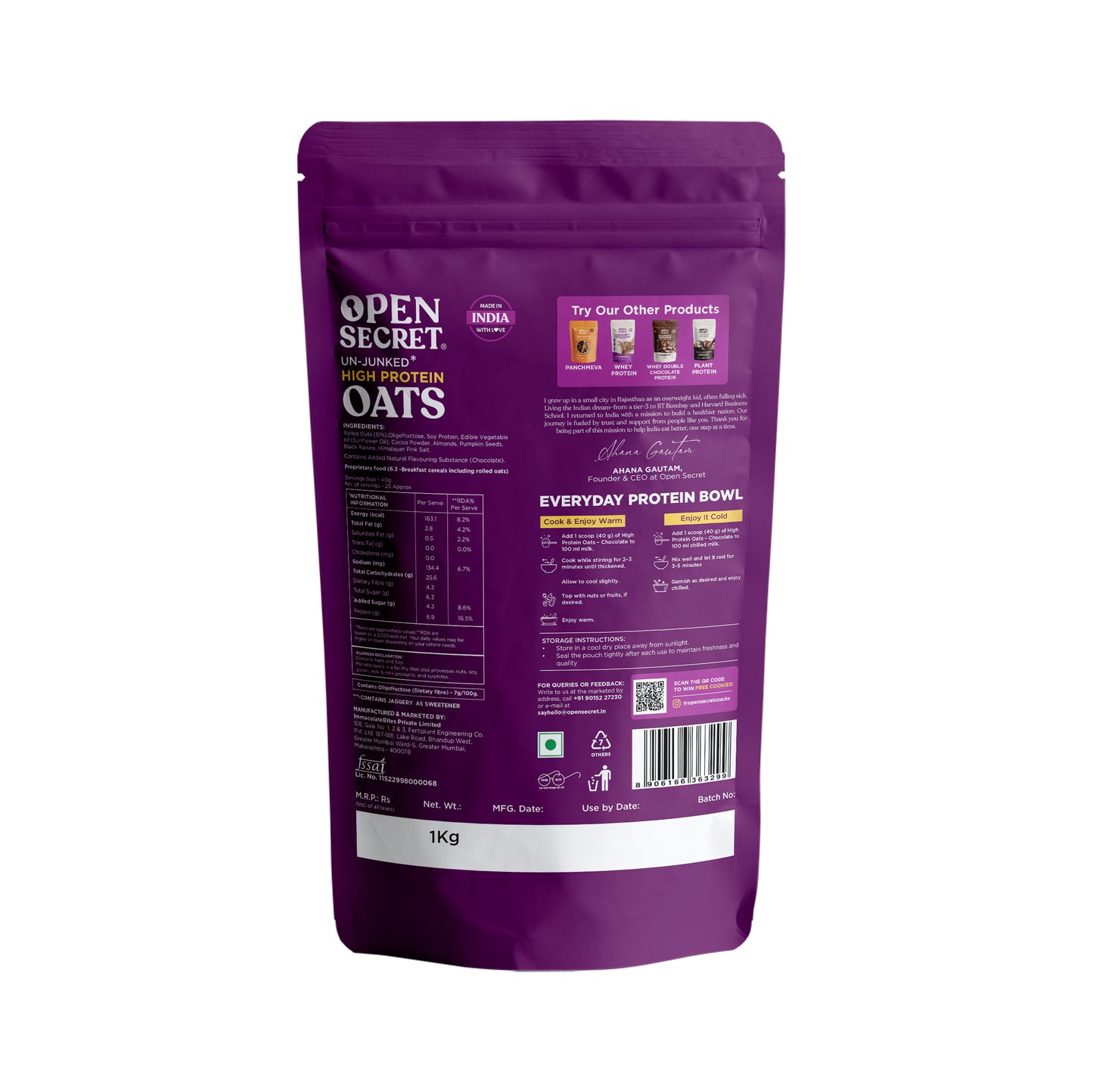 Open Secret High Protein Healthy Breakfast Oats 1 kg