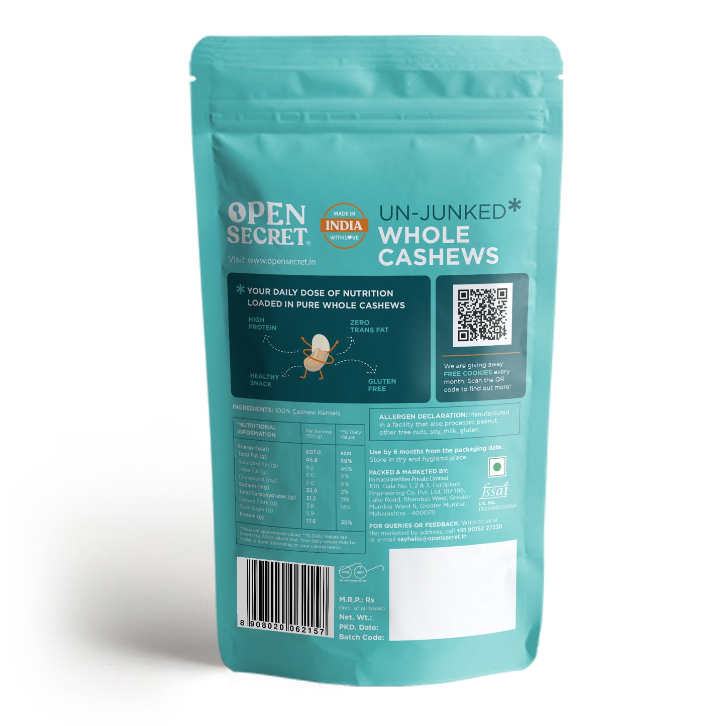 Open Secret Premium Whole Cashews - 501gm