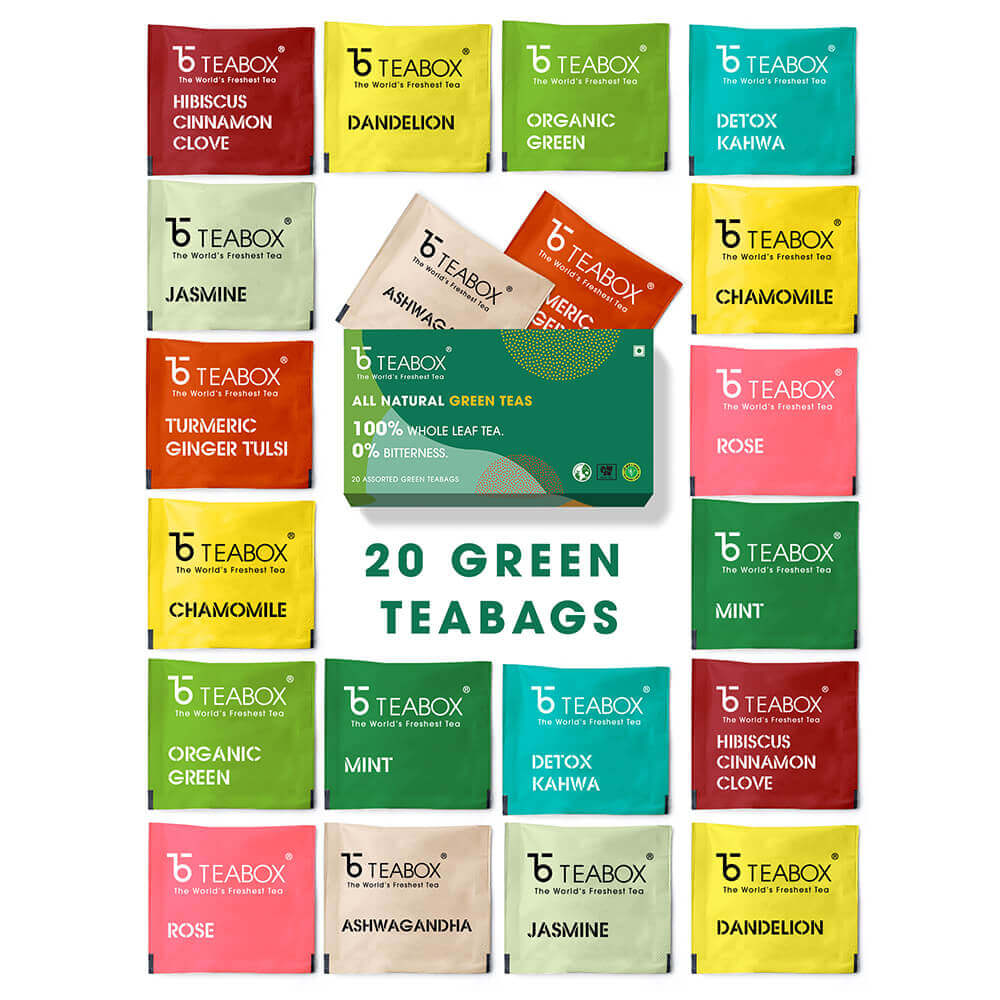 Teabox - Assorted Green Tea Bags - (100g - 20 sachets each) - Pack of 2