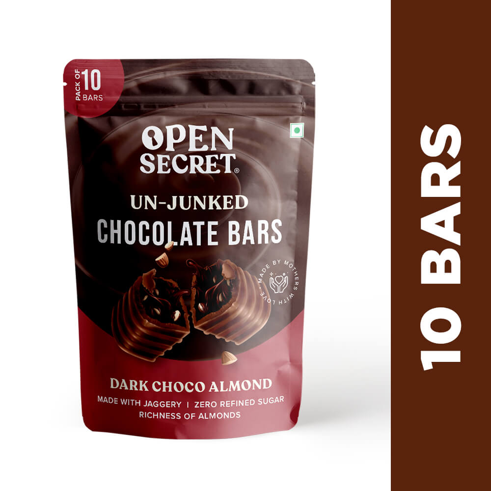 Open Secret Dark Choco Almond Chocolate Bars - Pack of 10 Bars