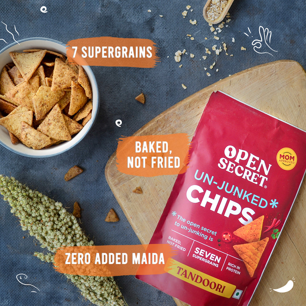 Open Secret Supergrain Chips- Tandoori - Pack of 12