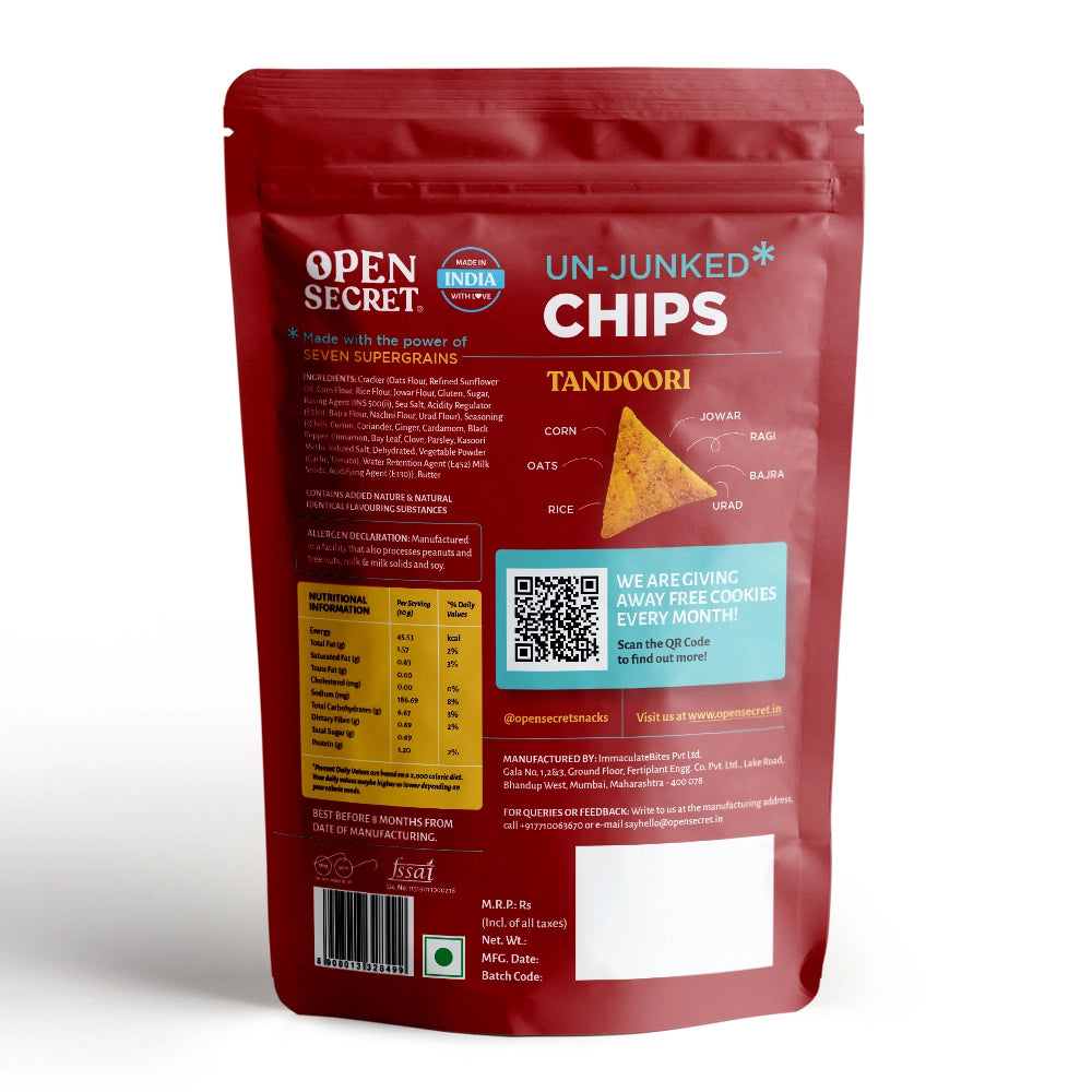 Open Secret Supergrain Chips- Tandoori - 90g - Single pack